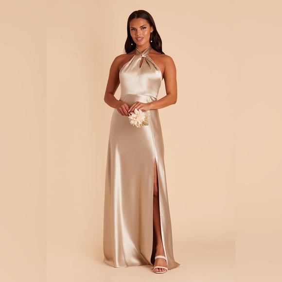 Birdy Grey Monica Dress Shiny Satin Neutral Champagne large - Picture 1 of 9